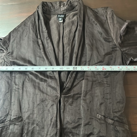 Eileen Fisher Brown Crinkle Satin Jacket 3/4 Duster Jacket women size S - Picture 12 of 13